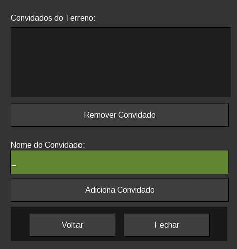 Painel para inserir convidados ao terreno