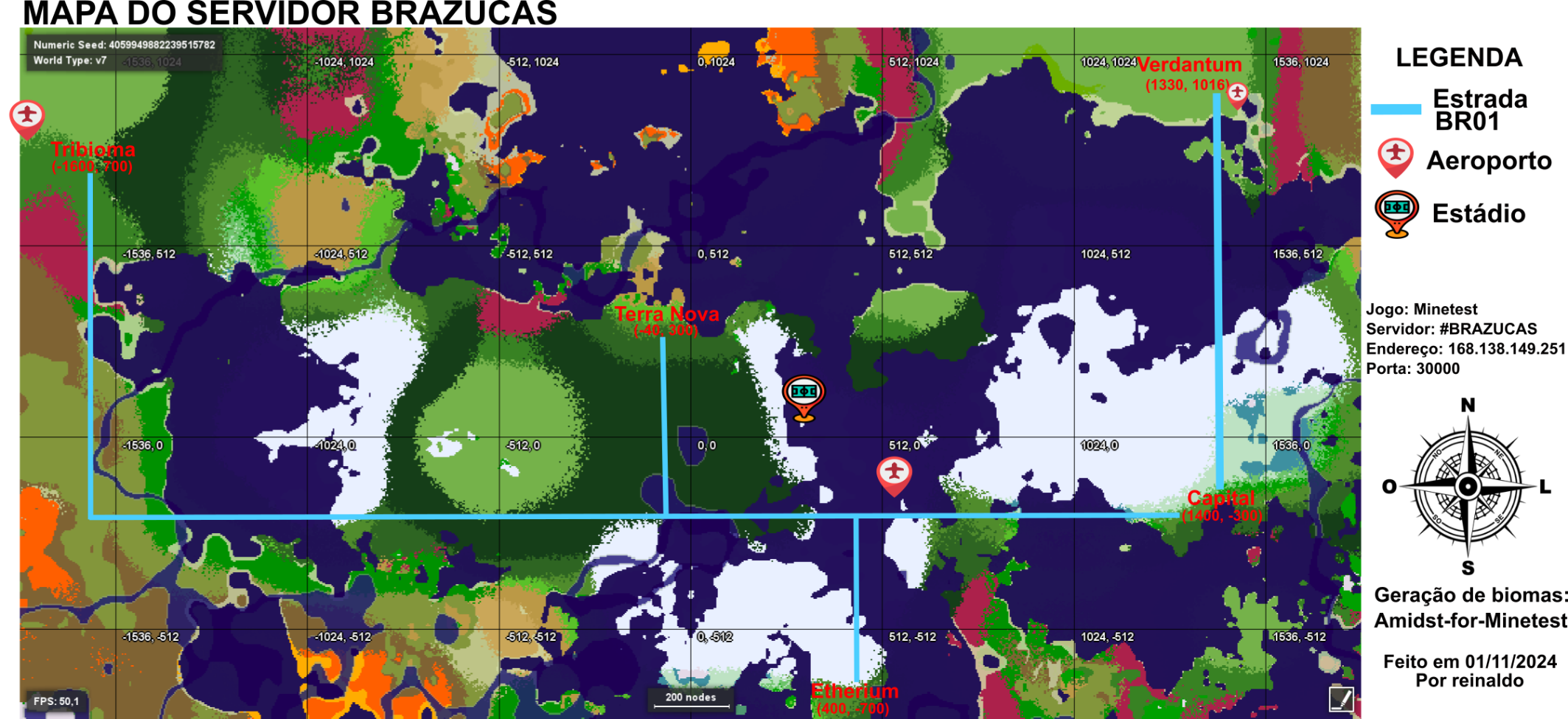 Mapa das Cidades e Biomas do Servidor Brazucas